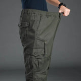 Nukty High Quality Men's Tactical Pants Elastic Waist Cargo Large Size Cotton Pants Multi-Pocket Trousers Sports Training Work Pants