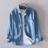 Nukty 100% Cotton Autumn New Long-sleeved Denim Shirt Men Fashion Casual High Street Male Clothes Top Classic Light Blue Black Gray
