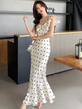 Nukty Summer Dot Ruffles Evening Dresses Elegant Sleeveless Bodycon Mermaid Party Long Dress Korean Slim Waist Vestidos New Outfits