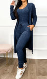 Nukty FALL OUTFIS Two Piece Set Women Outfit Spring Fashion Drawstring Pocket Design U-Neck Sleeveless Skinny Jumpsuit & Long Sleeve Coat Set