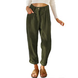 Nukty Autumn and Winter New Women's High waist Casual Pants Europe and America Solid Corduroy Loose Straight Pants Women