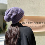 Nukty Winter Unisex Wool Hat Loose Big Head Circumference Knitted Hats Women's Korean Warm Oversized Skullies Beanies Christmas Gift