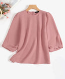 Nukty Autumn Spring Women Blouses Solid Tops 3/4 Sleeved Office O-Neck Shirts Blusas Casual Streetwear Female Tunic
