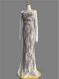 Nukty Vintage Elegant Bandage Mermaid Dress White Lace Wedding Evening Prom Robe Women Summer Bodycon Spaghetti Straps Vestidos Mujer