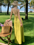 Nukty Sexy Spaghetti Strap Party Dress for Women Elegant V-Neck Backless Lace-up Evening Dresses Summer A-line Vestidos Casual Outfits