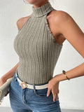 Nukty 2024 New Spring Summer Women Fashion Turtleneck Sleeveless Black Sexy Y2k Knitted Tees Femme Sweater Button Tank