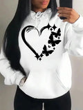 Nukty Combination Of Love And Butterfly  Pattern Hoody Women Hip Hop Street Hoodies Trendy Pocket Clothes Vintage Multicolor Hoodie