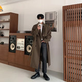 Nukty Trench Men Coat British Style Solid Double Breasted Oversize Leisure Long Coats Stylish Outwear Hombre Korean Style Windbreaker