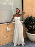 Nukty Summer New Backless Lace-up Satin Dress Women Elegant White High Waist Slim Sling Dresses Female Chic Street Vocation Robe