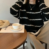 Nukty Women Mock Neck Thicken Warm Sweater Long Sleeve Stripe Knit Oversize Pullovers O-Neck Loose Casual Sweater Women Winter