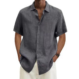 Nukty men Cotton Linen Hot Sale Men's Short-Sleeved Shirts Summer Solid Color Turn-down collar Casual Beach Style Plus Size tops