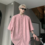 Nukty Harajuku Blouses Men Bamboo Leaf Print Shirt Streetwear Button Up Short Sleeve Shirts Chinese Style Tops Unisex Cool Summer