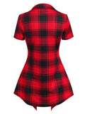 Nukty Crisscross Plaid Print Mock Button Casual Faux Twinset T Shirt Combo Women 2 in 1 Tee Twofer Summer High Waist Fashion T-Shirts
