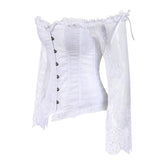 Nukty Corset Tops for Women with Sleeves Vintage Style Victorian Retro Burlesque Lace Corset and Bustiers Vest Fashion White