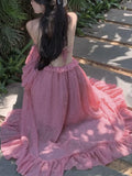 Nukty Sweet Ruffles Birthday Party Midi Dress Elegant Halter Spaghetti Strap Princess Evening Dresses Summer A-line Casual Vestidos