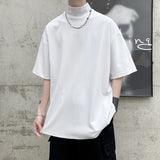 Nukty Men Tshirt Solid Streetwear Turtleneck Hip Hop Male Oversized T shirts Man Casual Short Sleeve Top Tees Black/White/Purple