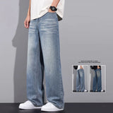Nukty Spring Summer New Jeans Male Casual Wide Leg Wash Fashion Baggy Denim Trousers Straight Leg Vintage Solid Color Pants