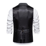 Nukty Men's Retro Lapel Chain Vest Fashion Herringbone Coarse Tweed Pockets Suit Vest British Casual Vintage Gentleman Leisure Party