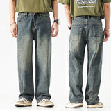 Nukty Baggy Jeans Men Wide Leg Pants Dark Blue Denim Pants Straight Cut Oversize Pants Korean Style Trousers For Men Clothing