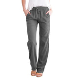 Nukty Spring/Summer Women's New European and American Solid Cotton Hemp Drawstring Loose Relaxed Wide Leg Pants