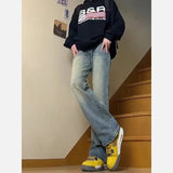 Nukty Men Fall High Street Fashion Brand Port Wind Straight Slim Version Pants American Vibe Micro Cropped Pants Retro Blue Jeans