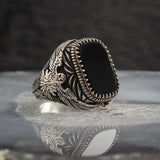 Nukty Retro Handmade Turkish Signet Rings for Men Ancient Silver Color Carved Ring Mystic Zircon Inlay New Punk Motor Biker Ring