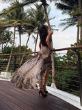 Nukty Women Leopard Printed Irregular Split Hem Maxi Dress Sexy Backless Sleeveless Sling Dresses New Lady Beach Holiday Robes