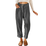 Nukty Autumn and Winter New Women's High waist Casual Pants Europe and America Solid Corduroy Loose Straight Pants Women