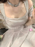 Nukty French Elegant Fairy Midi Dress Office Lady One Piece Dress Korean Fashion 2024 Summer Pure Color Sweet Even Party Dress Woman