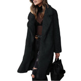 Nukty Flannel Plaid Trench Coats for Women Casual Fuzzy Blend Solid Color Long Shirt Cardigan Jacket Down Wool Coat Fashion