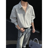 Nukty spring New Long sleeved Shirt Men Fashion Social Mens Dress Shirt Korean Loose Casual Striped Shirts Mens Formal Shirt