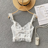 Nukty French Chic Sexy Woman Sleeveless Skinny Backless Female Corset Camis Lace Sheer Spaghetti Strap Hotsweet Tank Tops