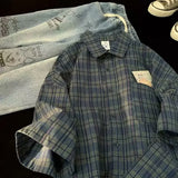 Nukty Japanese Vintage Plaid Short Sleeve Shirt Men's Streetwear Loose Fit High-end Feel Casual Stylish Versatile Half Sleeve Jacket