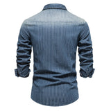 Nukty Cotton Men Denim Shirts Striped Stretch Long Sleeve High Quality Jeans Shirts for Men Casual Slim Cowboy Shirts Man