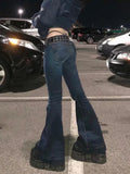 Nukty  Y2K High Street Low Rise Jeans Blue Women Pants Bootcut  Pockets Jeans Streetwear Low Waist Jeans Wide Leg Pants