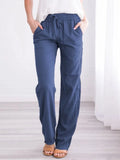 Nukty Spring/Summer Women's New European and American Solid Cotton Hemp Drawstring Loose Relaxed Wide Leg Pants