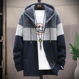 Nukty Winter Men Sweater Add Velvet Cardigan Patchwork Color Stand Collar Male Casual Zipper Knitted Thick Warm Sweatercoat