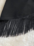 Nukty Womern High Waist Fringed Short Skirt Women's Summer  New Style Black Irregular Elastic Hip Skirt Anti-glare Skirt
