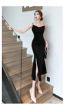 Nukty Sexy Vintage Split Velvet Spaghetti Strap Midi Dresses for Women Autumn Winter French Elegant Wedding Party Female Clothing