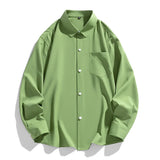 Nukty 6 Colors Men's Baggy Long Sleeve Shirt Fashion Korean Lapel Coat Tops Youth Casual Classic Simple Male Clothes Trendy Brand