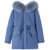 Nukty Women Parka Fashion Long Coat Wool Liner Hooded Parkas New Winter Jacket Slim with Fur Collar Warm Snow Wear Padded Clothes