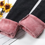 Nukty Women Thermal Jeans Winter Snow Warm Plush Stretch Jeans Lady Skinny Thicken Fleece Denim Long Pants Retro Pencil Trousers