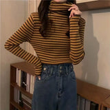 Nukty Women's Striped Turtleneck Sweater Autumn and Winter Knit Sweater Women's Long Sleeve Striped Sweater Turtleneck Sweater