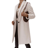 Nukty Women's S-3XL Size New Autumn/winter Solid Color Lapel Mid Length Button down Woolen Coat Jacket
