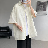 Nukty White/Black Men Shirt Texture Lapel Short Sleeve Korean Casual Shirts 2024 High Quality Streetwear Summer Leisure Men Clothing