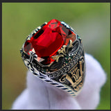 Nukty Retro Handmade Turkish Signet Rings for Men Ancient Silver Color Carved Ring Mystic Zircon Inlay New Punk Motor Biker Ring