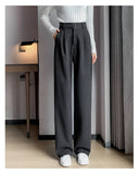 Nukty Autumn Winter Woolen Women's Wide Leg Pants New High Waist Button Vintage Korean Casual Loose Trousers Female