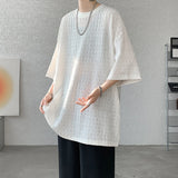 Nukty Summer Texture Short Sleeve Men T Shirt Korean Style Loose O Neck Fashion Casual  Cool Tshirt Oversized Hollow out Tops White