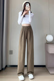 Nukty Autumn Winter Woolen Women's Wide Leg Pants New High Waist Button Vintage Korean Casual Loose Trousers Female