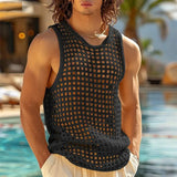Nukty New American Style Fashion Men Tops Popular Vacation Hollow Out Mesh Vests Sexy Casual Sleeveless Tank Tops S-2XL 2025 Summer